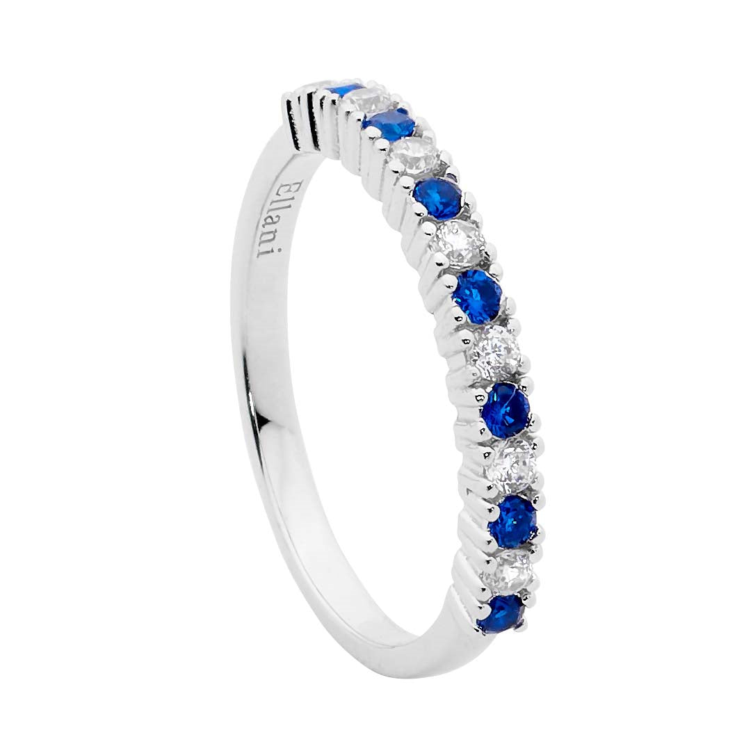 Blue and white CZ ring in sterling silver