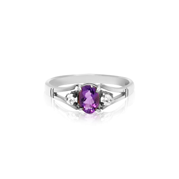 Amethyst and CZ ring in sterling silver