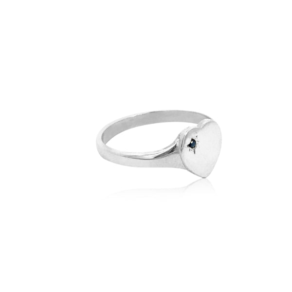 Silver Heart Signet ring with Sapphire