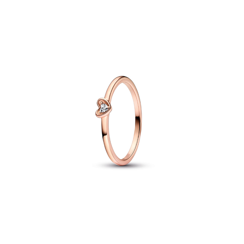 Pandora - 14k Rose Gold Plated Ring With Clear Cubic Zirconia - Size 60