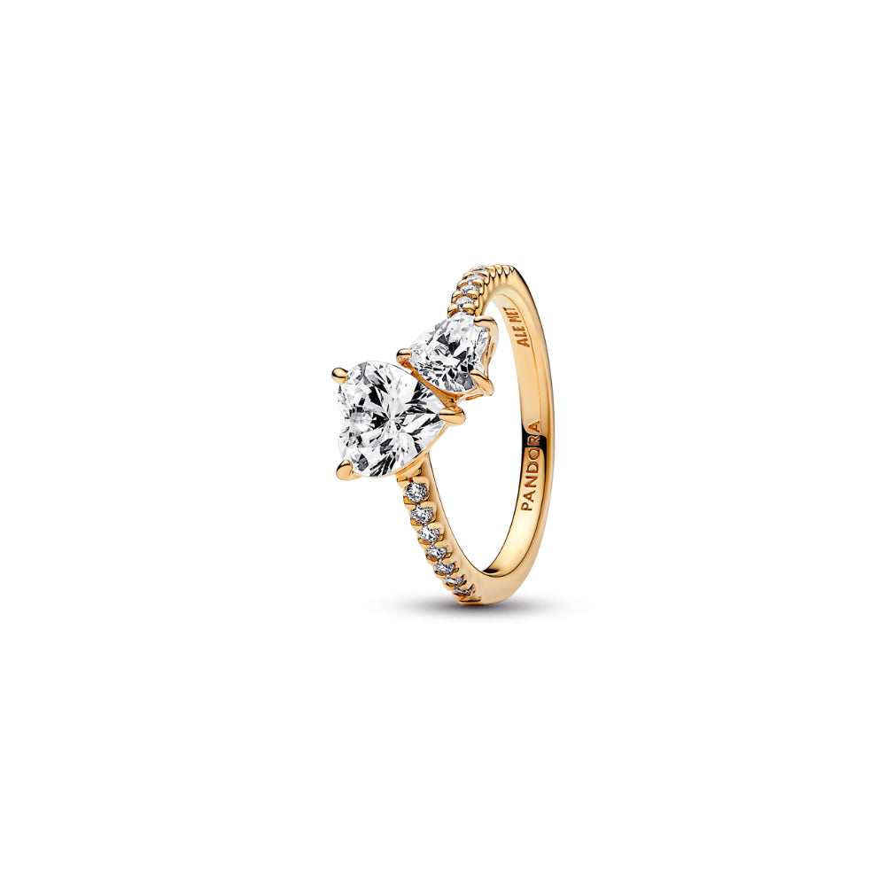 Pandora - 14k Gold Plated Ring With Clear Cubic Zirconia - Size 56