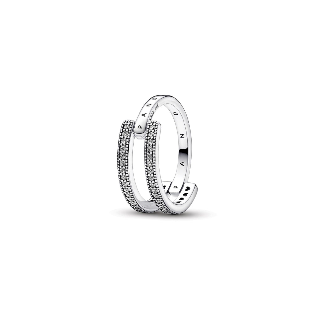 Pandora - Sterling Silver Pandora Logo Ring With Clear Cubic Zirconia - Size 50