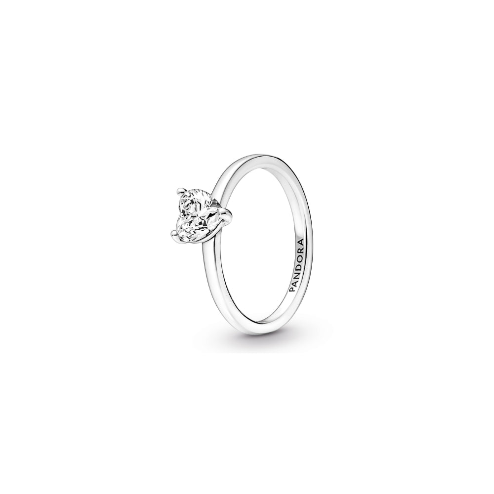 Pandora - Sterling Silver Heart Ring With Clear Cubic Zirconia - Size 52