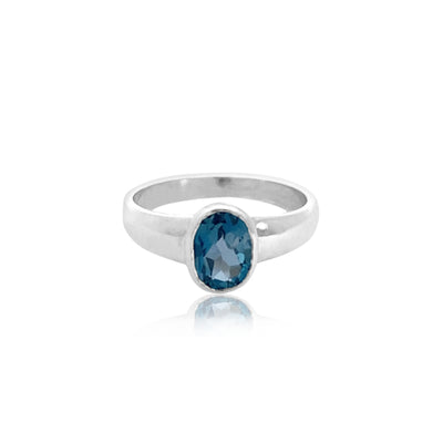 Oval london blue topaz dress ring in sterling silver