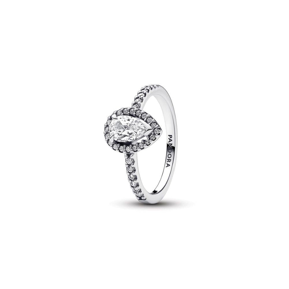 Pandora Sterling Silver Ring With Pear-shaped Clear Cubic Zirconia - Size 52