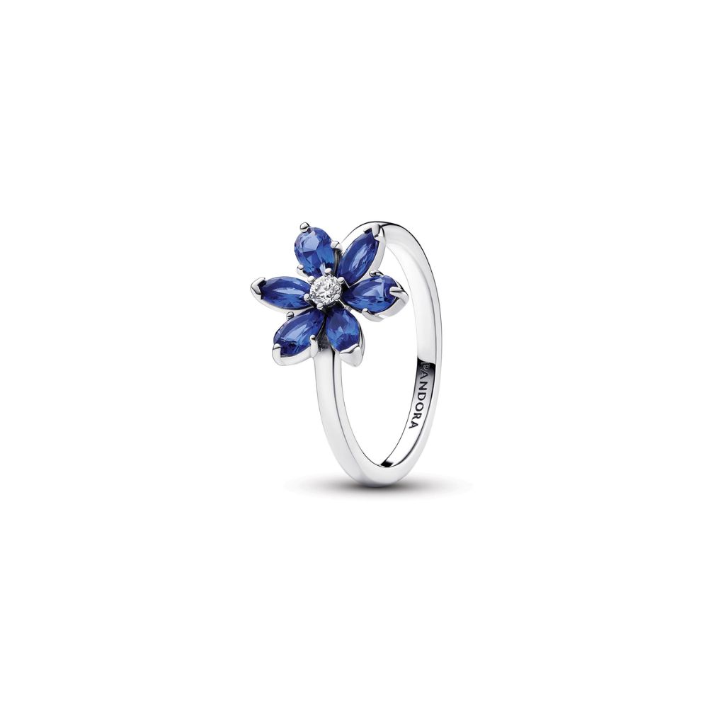 Pandora Sterling Silver Herbarium Cluster Ring With Princess Blue Crystal and Clear Cubic Zirconia - Size 52