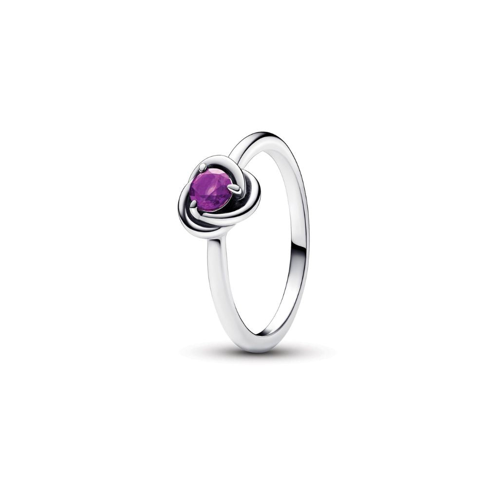 Pandora February Birthstone Silver Eternity Circle Ring With Grape Purple Crystal - Size 56