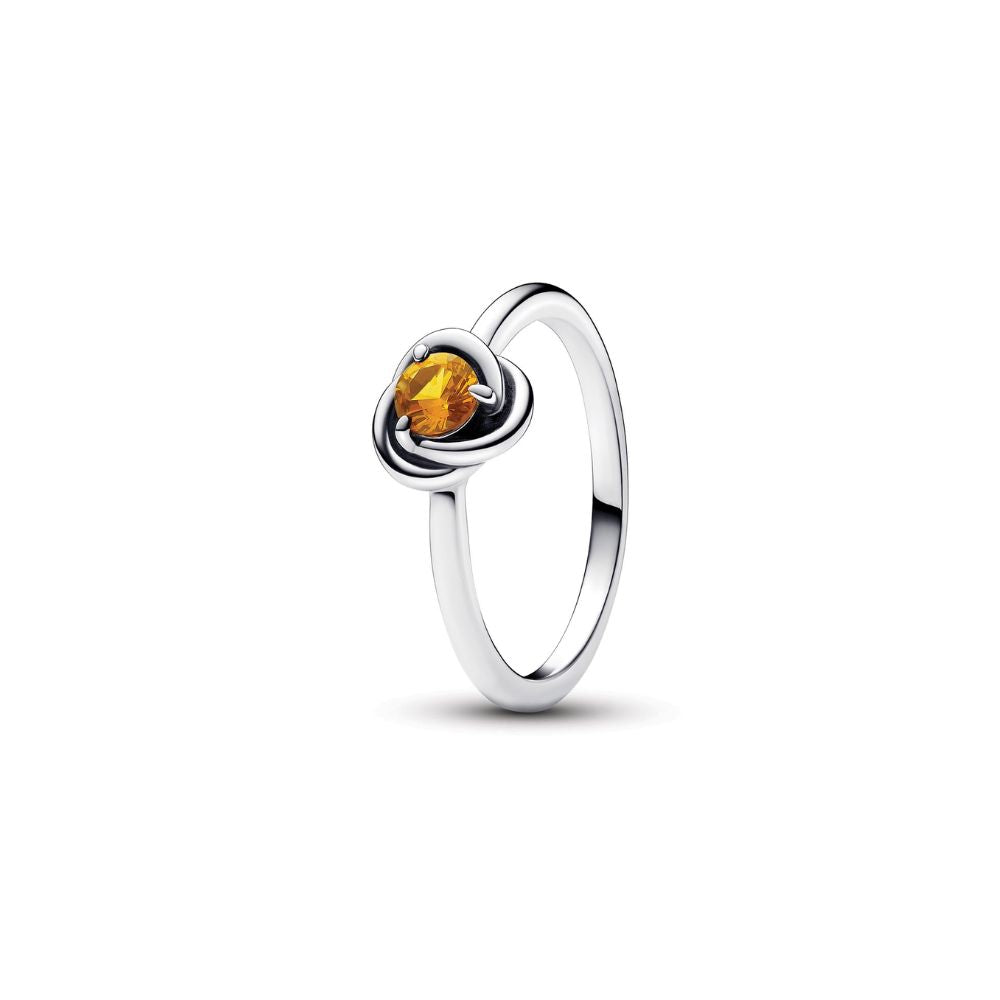 Pandora November Birthstone Silver Eternity Circle Ring With Honey Coloured Crystal - Size 52