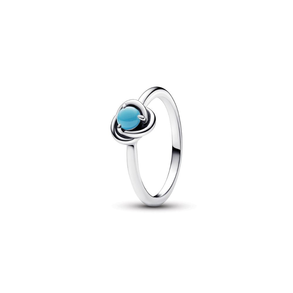 Pandora December Birthstone Silver Eternity Circle Ring With Capri Blue Crystal - Size 56
