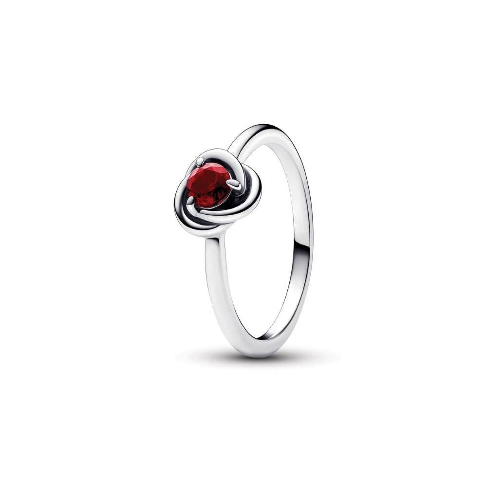 Pandora January Birthstone Silver Eternity Circle Ring With Salsa Red Crystal - Size 54