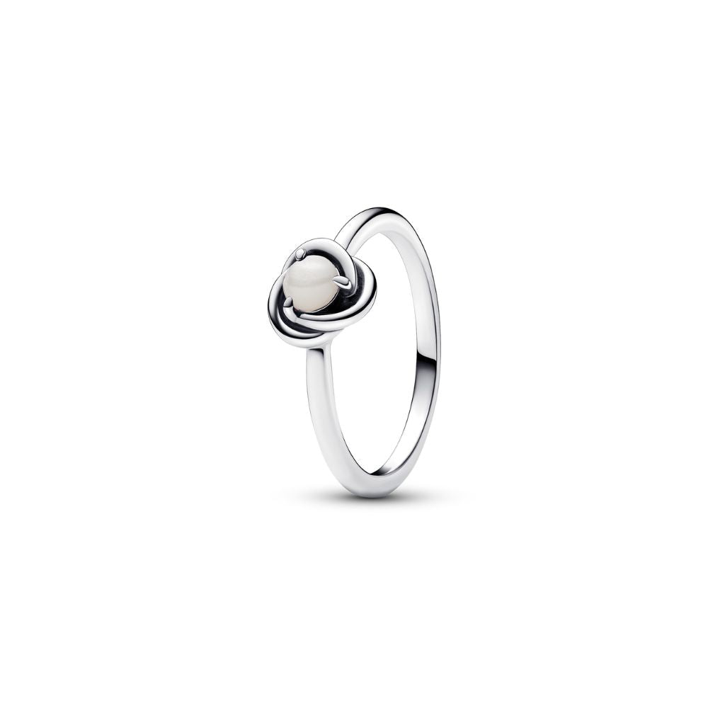 Pandora June Birthstone Silver Eternity Circle Ring With Milky White Crystal - Size 56