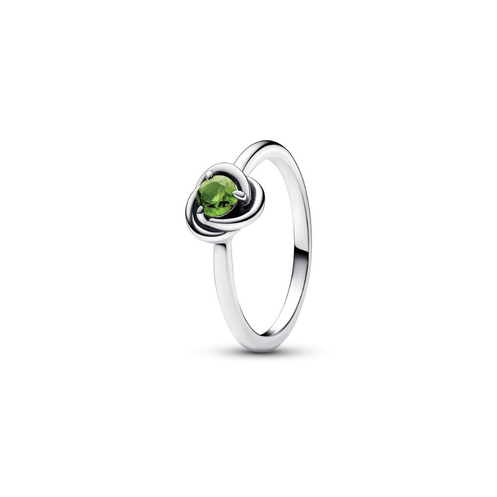 Pandora August Birthstone Silver Eternity Circle Ring With Spring Green Crystal - Size 52