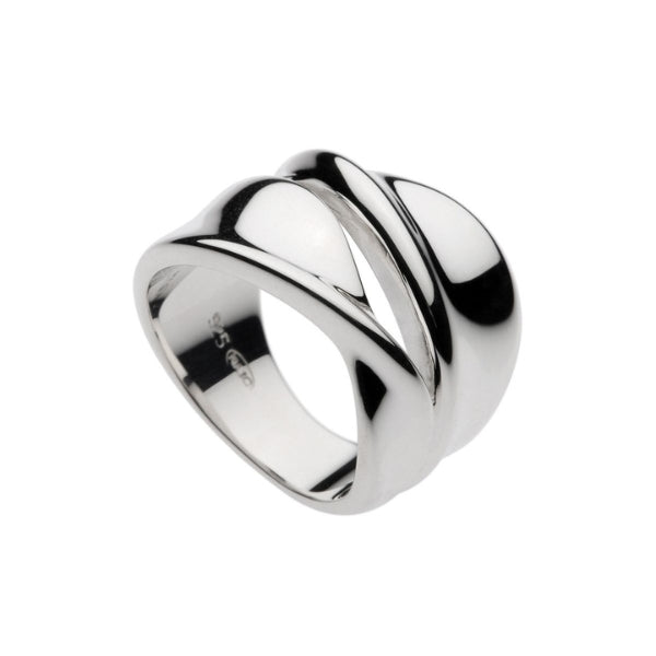 Wide double twister ribbon ring in sterling silver