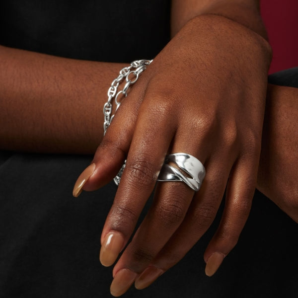 Najo - somersault wide double twisted ribbon ring in sterling silver