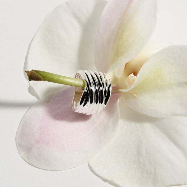 Najo - murmur wide ridged crossover band ring in sterling silver