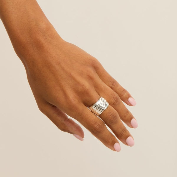 Najo - murmur wide ridged crossover band ring in sterling silver