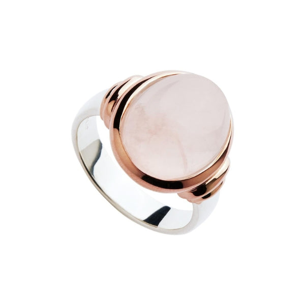 Najo - alba oval rose quartz ring in sterling silver and rose gold plating - medium