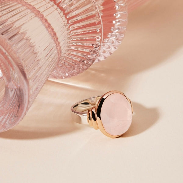 Najo - alba oval rose quartz ring in sterling silver and rose gold plating - medium