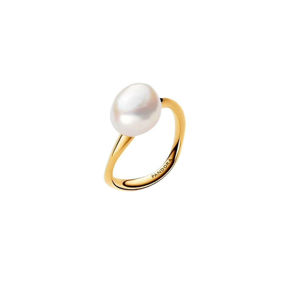Pandora 14ct Yellow Gold Plated Baroque Treated Freshwater Pearl Ring - Size 48