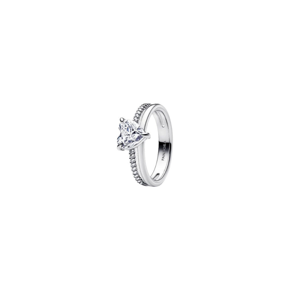 Pandora Sterling Silver Heart Ring With Clear Cubic Zirconia - Size 56