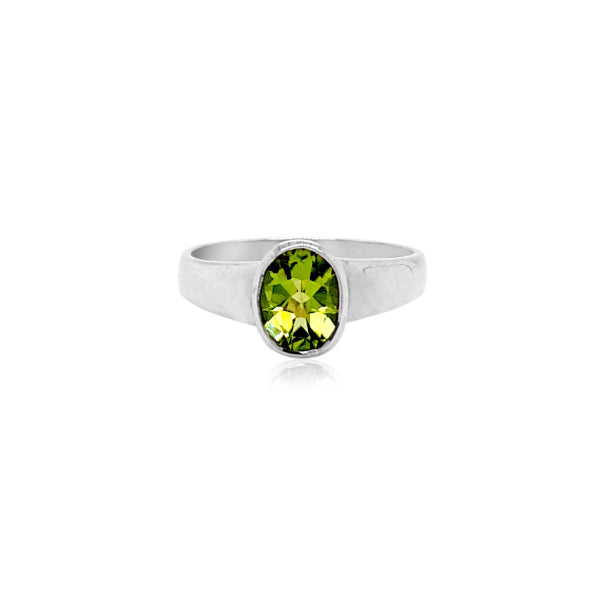 Peridot Rub-over ring in silver