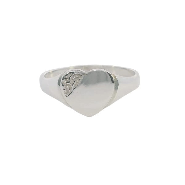 Unset engraved heart signet ring in sterling silver