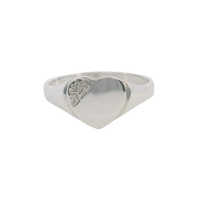 Unset engraved heart signet ring in sterling silver