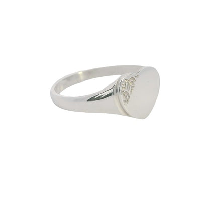Unset engraved heart signet ring in sterling silver