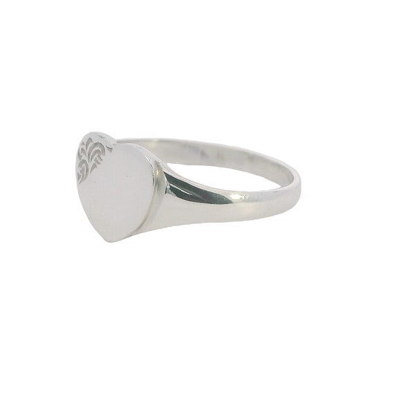 Unset engraved heart signet ring in sterling silver