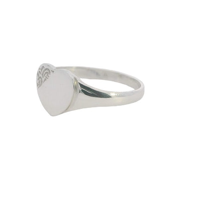 Unset engraved heart signet ring in sterling silver