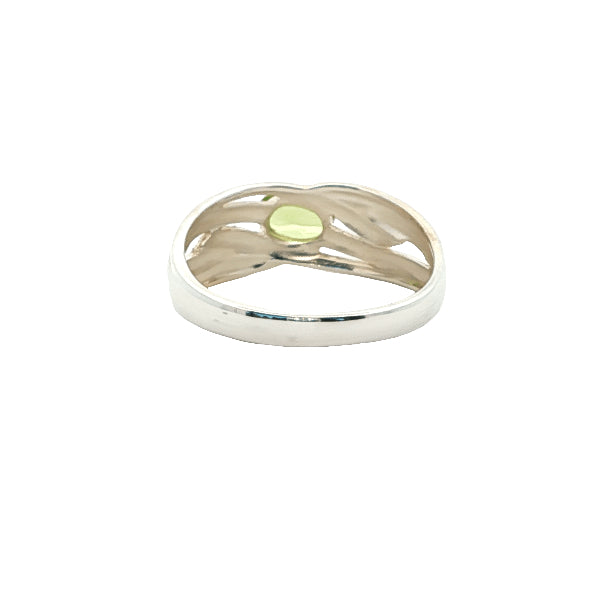 Oval peridot ribbon ring in sterling silver