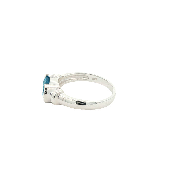 Oval blue topaz semi rubover ring in sterling silver