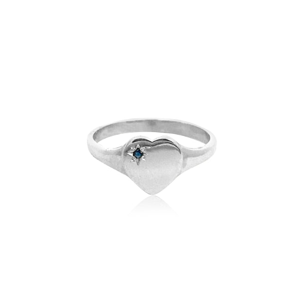 Silver Heart Signet ring with Sapphire