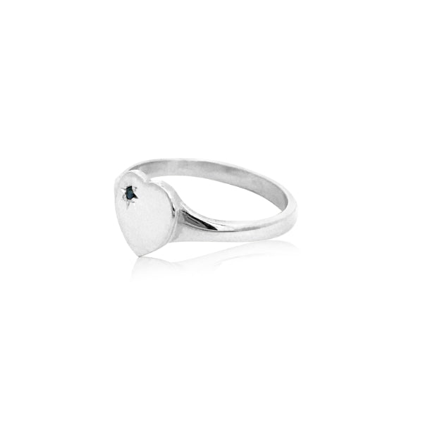 Silver Heart Signet ring with Sapphire