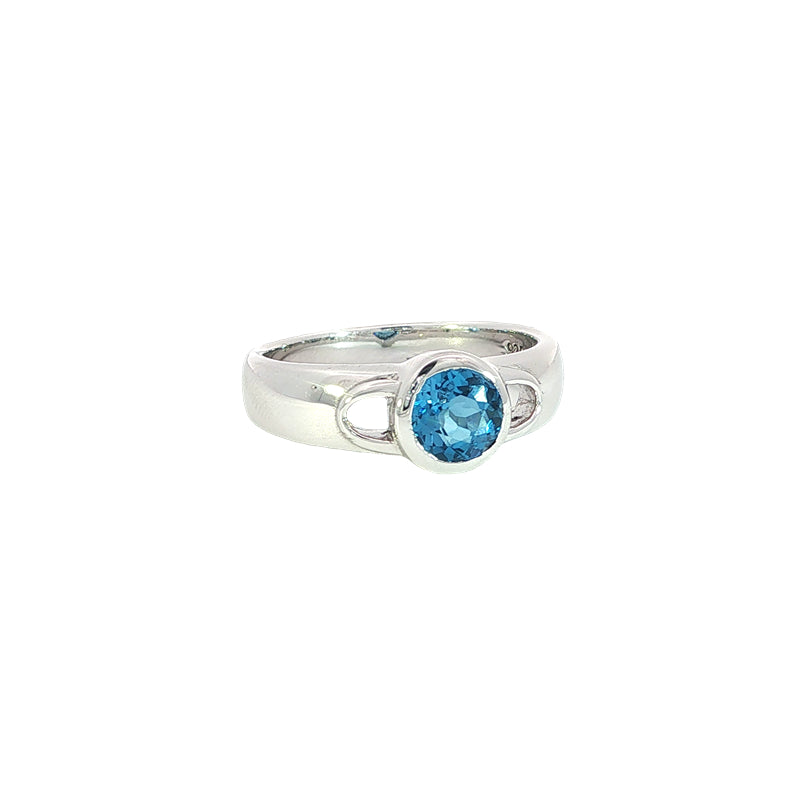Swiss blue topaz solitaire ring in sterling silver
