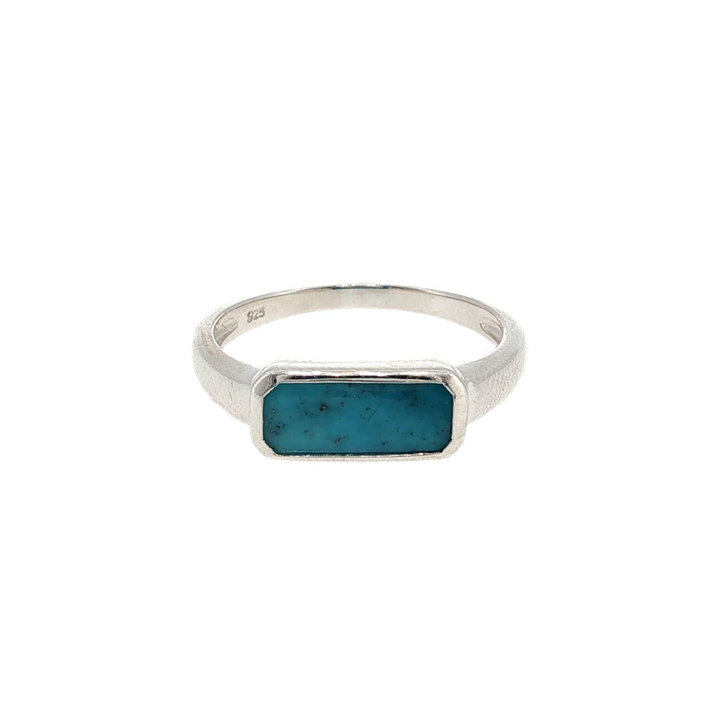 Turquoise inlay rectangular ring in sterling silver