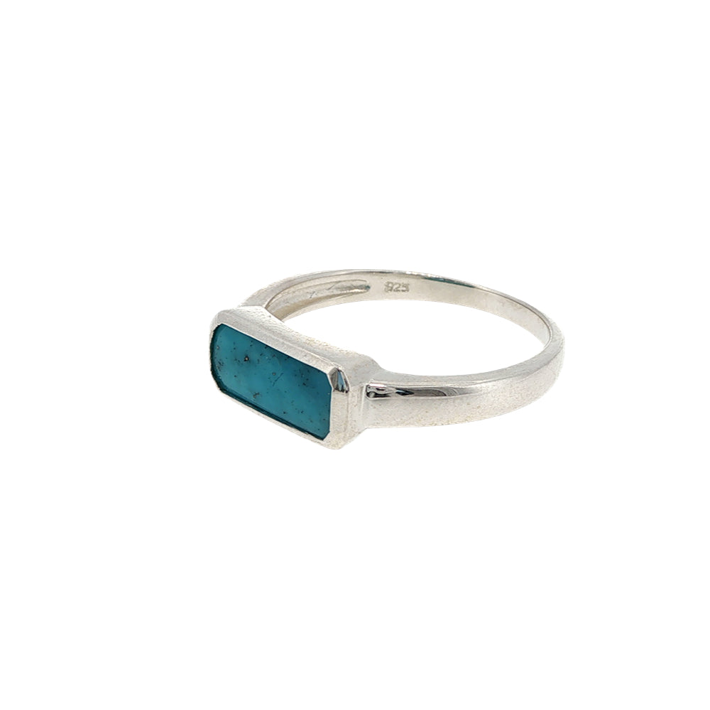 Turquoise inlay rectangular ring in sterling silver