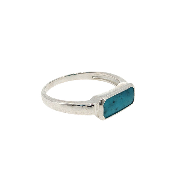 Turquoise inlay rectangular ring in sterling silver