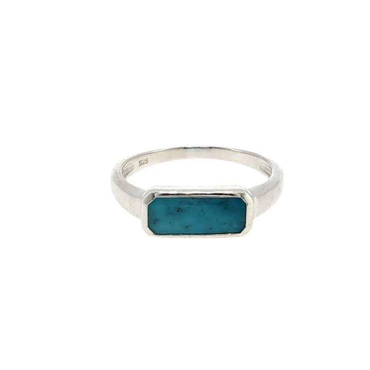 Turquoise inlay rectangular ring in sterling silver