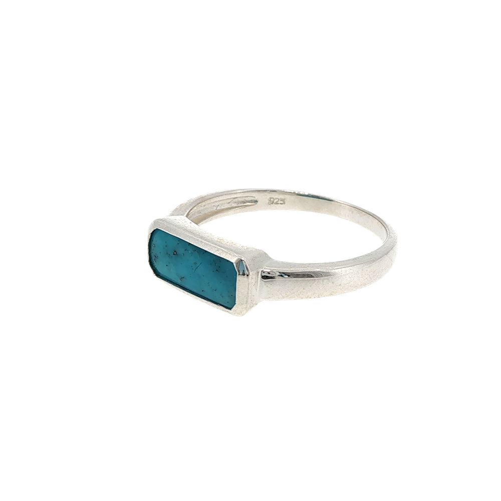 Turquoise inlay rectangular ring in sterling silver