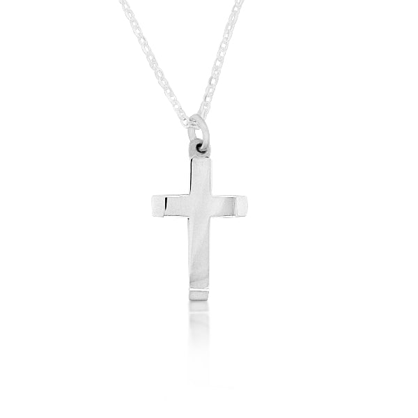 Plain cross necklace on curb chain in sterling silver