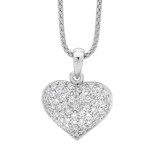 Sparkling puff heart CZ pendant on sterling silver chain