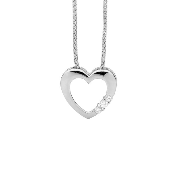 Ellani open heart cz necklace in sterling silver on 45cm chain