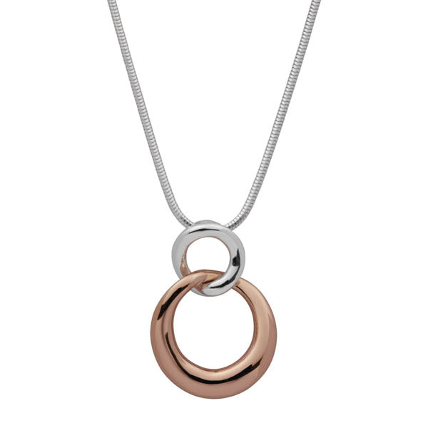 Najo - tranquila double circle drop necklace in silver and rose gold plate - 45cm