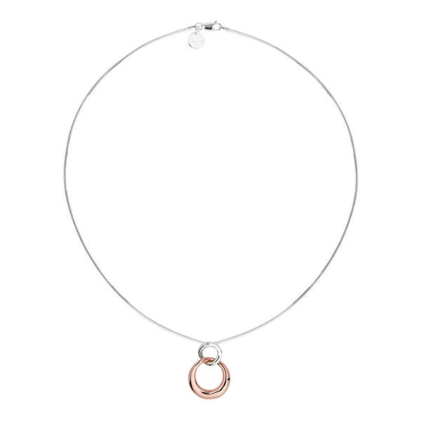 Najo - Tranquila double circle drop necklace in silver and rose gold plate - 45cm