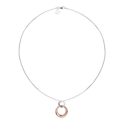 Najo - Tranquila double circle drop necklace in silver and rose gold plate - 45cm