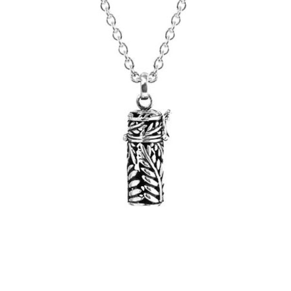 Evolve fern locket pendant with greenstone in sterling silver with cable chain - 55cm