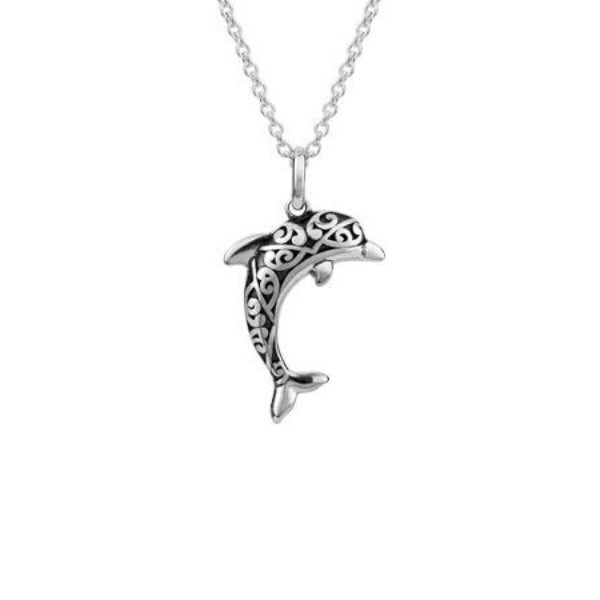 Evolve dolphin necklace in sterling silver with cable chain - 55cm