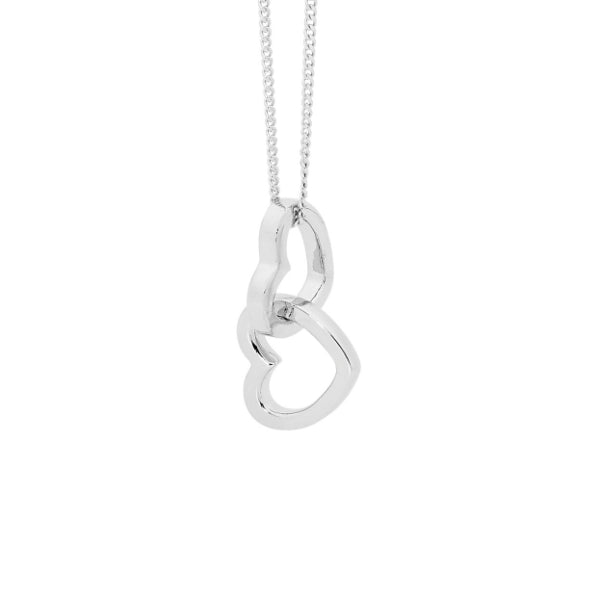 Ellani double linked heart necklace in sterling silver