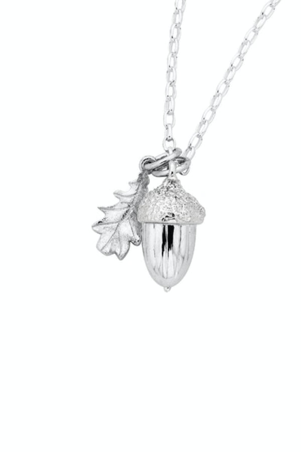 Karen Walker acorn and leaf necklace in sterling silver on oval belcher chain - 50cm